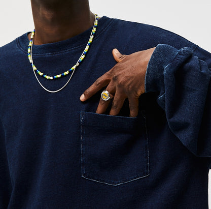 Men's Blue Dyed Knitted Denim Long Sleeve T-shirt MuddyStock null