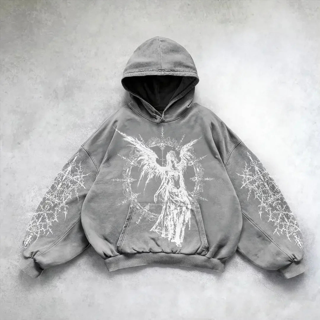 Hooded Printed Hip Hop Streetwear Hoodie Gray 4 MuddyStock All Products