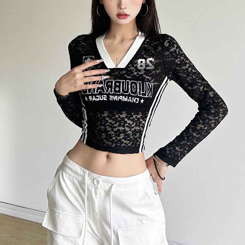 Slim Fit Midriff-baring Long Sleeve Top For Women MuddyStock