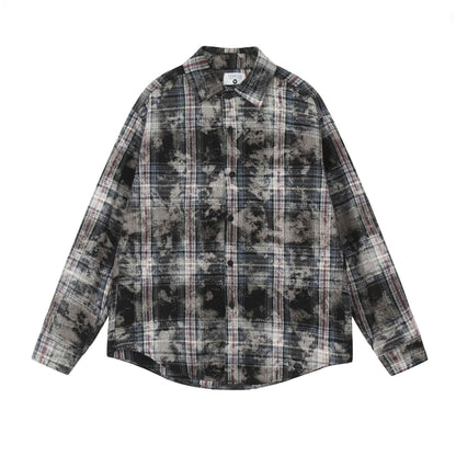 American Retro Dirty Printed Plaid Shirt For Men And Women Blue null