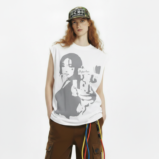 Printed Sleeveless T-shirt For Women null