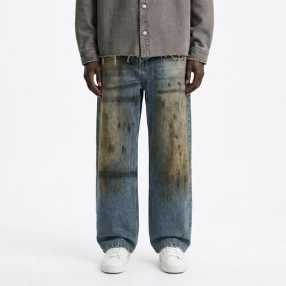 Retro Washed Tie-Dye Distressed Denim Pants For Men | MuddyStock Originals
