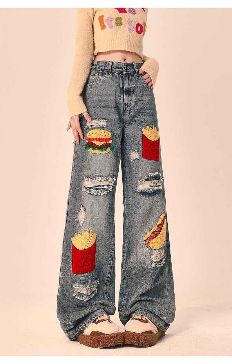 Ripped Loose Straight Wide Leg Oversized Jeans For Women MuddyStock