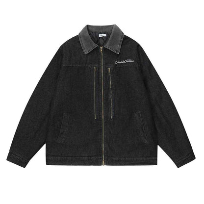 Color Stitching Turnover Neck Denim Jacket For Men And Women