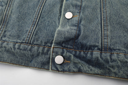 Five-pointed Star Patch Cat Beard Denim Washed Distressed Jacket For Women MuddyStock null