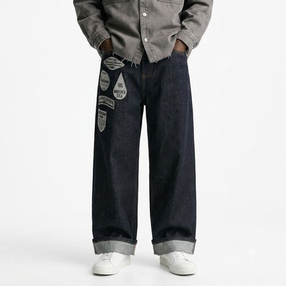 Patchwork wide leg denim pants for men | MuddyStock Originals