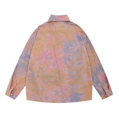 Plaid Tie-dyed Long-sleeved Shirt For Men null