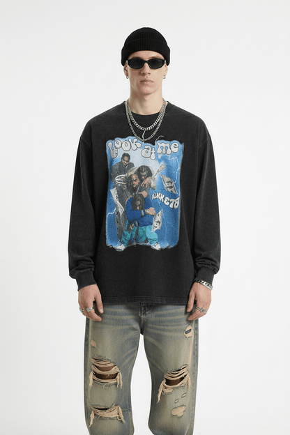 Men's Punk Wash Pure Cotton Long Sleeve t-shirt null