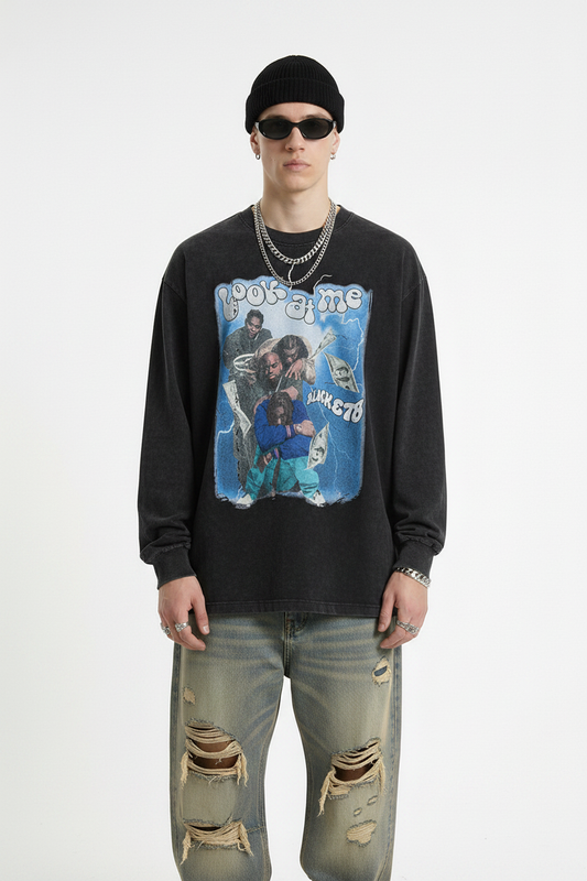 Men's Punk Wash Pure Cotton Long Sleeve t-shirt MuddyStock null
