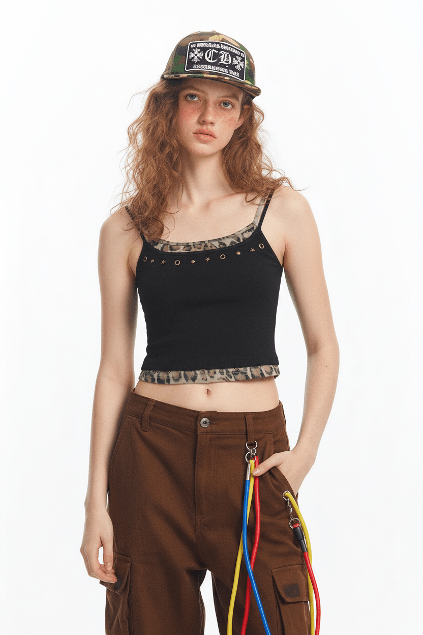 Leopard Print Faux Two-Piece Halter Top for Women | MuddyStock Originals