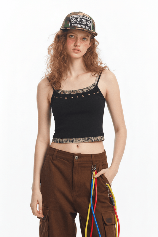 Leopard Print Faux Two-Piece Halter Top for Women | MuddyStock Originals