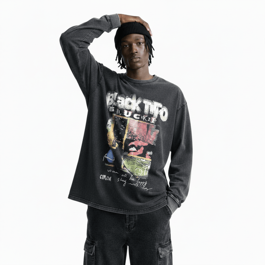 Letter Washed Old Long-sleeved T-shirt For Men null