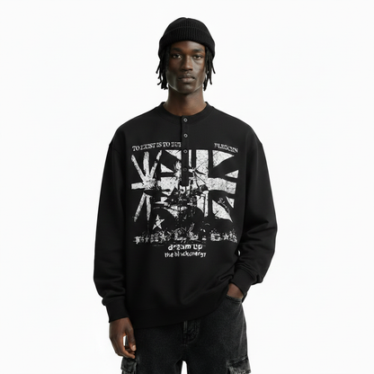 Abstract fuzzy printed fake two piece long sleeved T-shirt for men | MuddyStock Originals