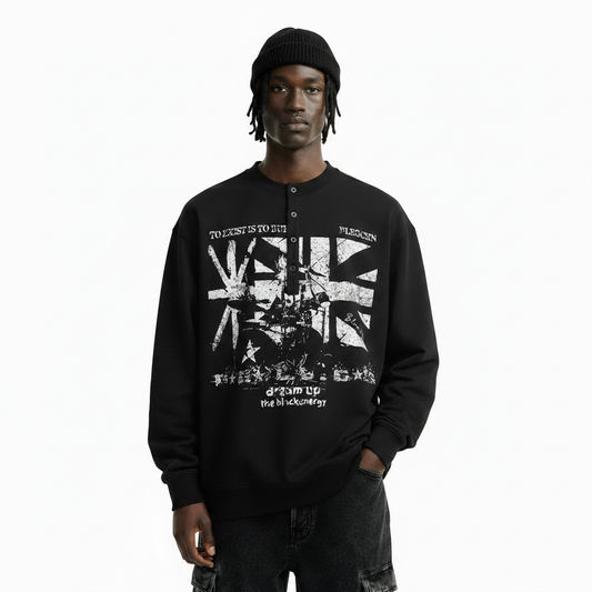 Abstract fuzzy printed fake two piece long sleeved T-shirt for men | MuddyStock Originals
