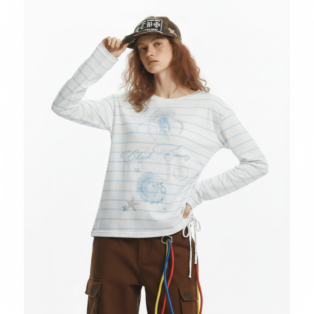 Stripe Jellyfish Print Loose Top for Women | MuddyStock Originals