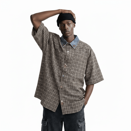 Fine Plaid Loose Shirt For Men null