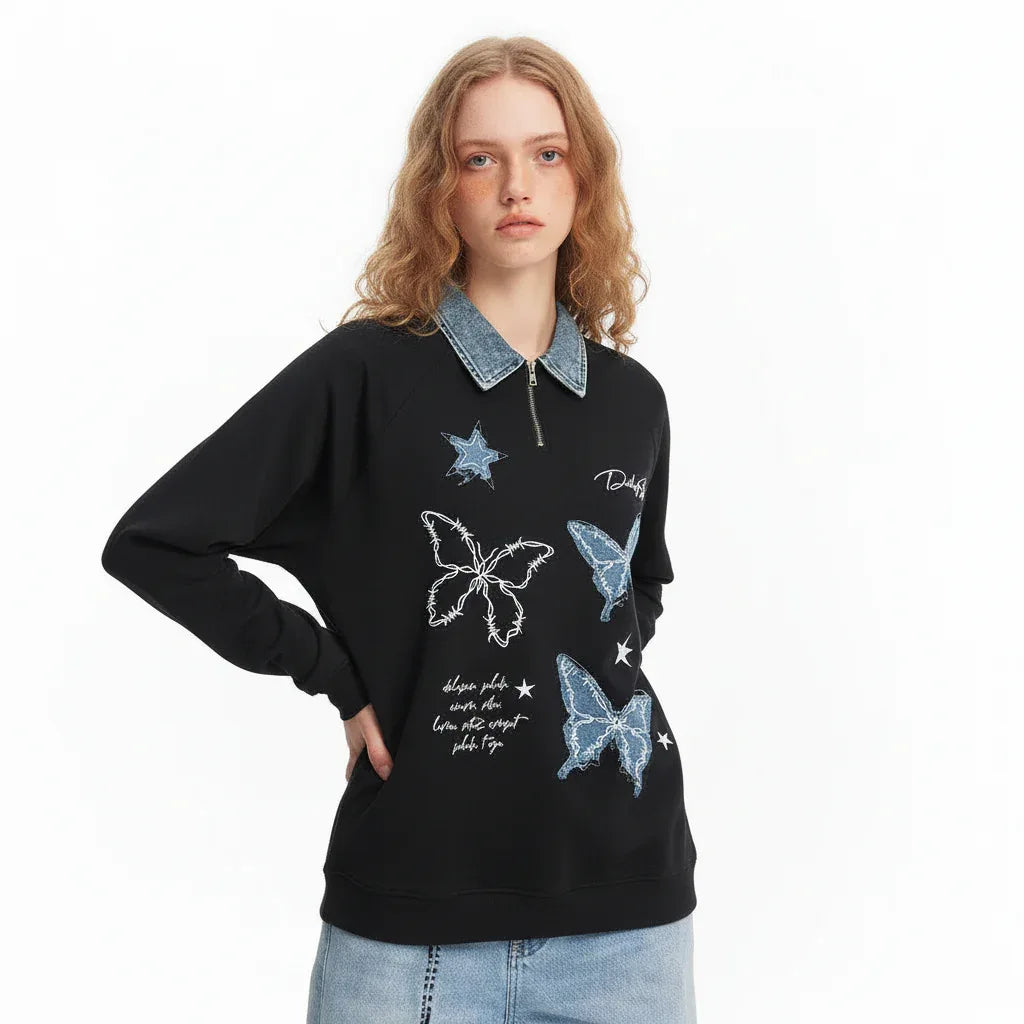 Aesthetic Butterfly Applique Sweatshirt For Women | MuddyStock Originals MuddyStock