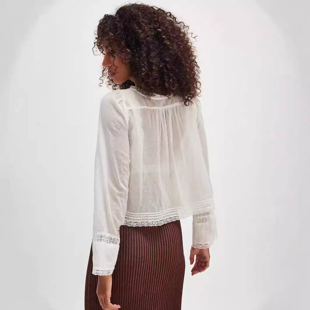 Lace U-shaped Lace Collar Long Sleeve Light Shirt MuddyStock