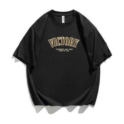 Men's Retro Alphabet Embroidered Short-sleeved T-shirt Black MuddyStock