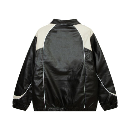 Loose American Couple Embroidered Motorcycle PU Jacket