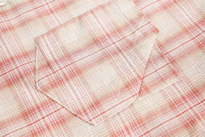 Irregular Pocket Loose Plaid Shirt For Women null