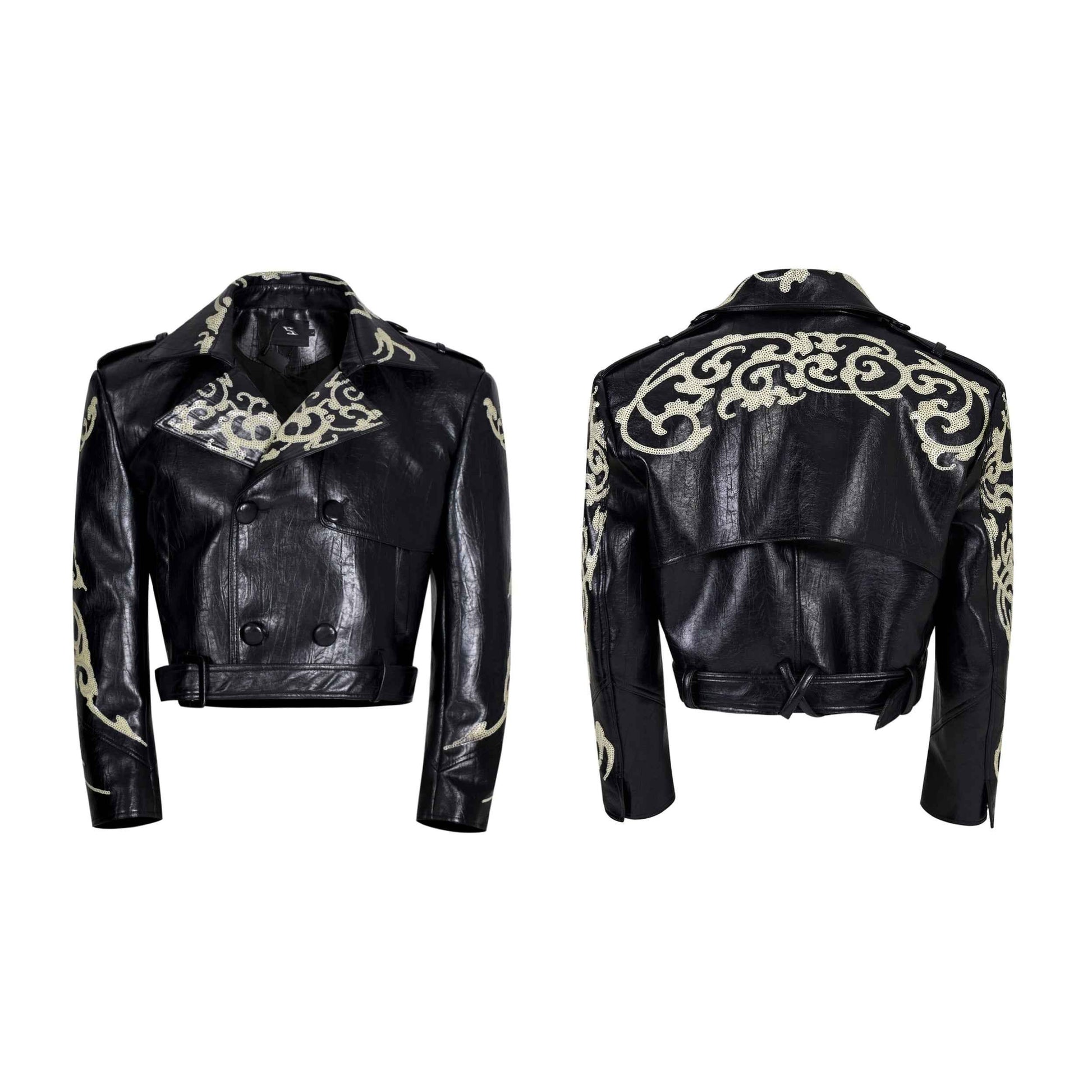 Sequins Cropped Leather Coat For Men And Women Black null