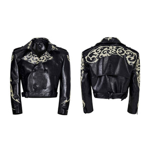 Sequins Cropped Leather Coat For Men And Women Black null