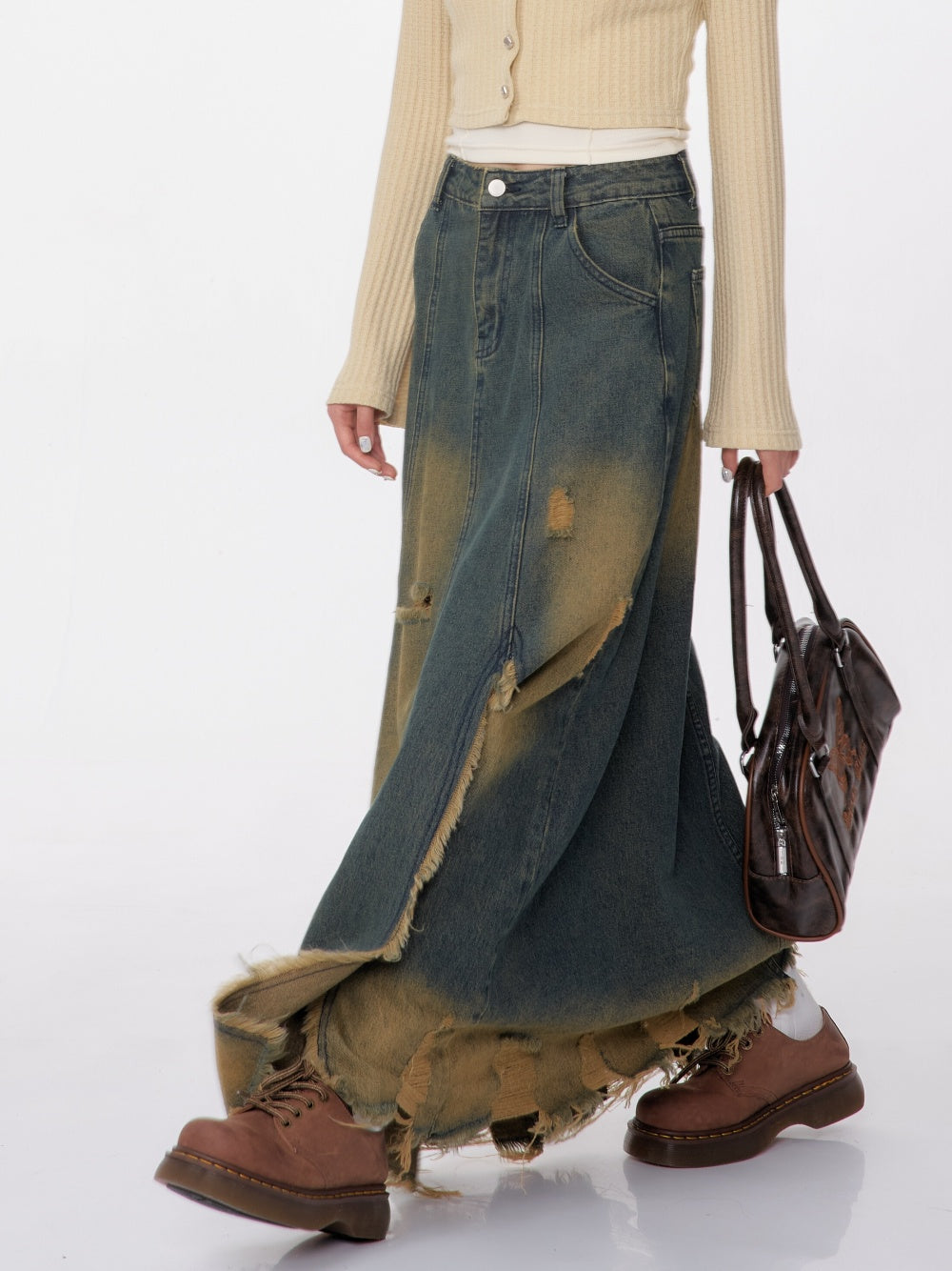 High Waist Mid-length Make Old Ripped Split Denim Skirt For Women All Products