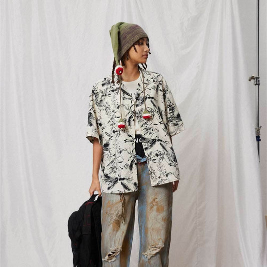Men and Women Printed Short-sleeved Shirt MuddyStock