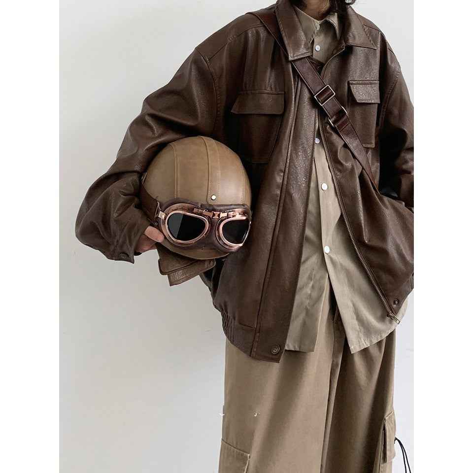 Japanese-style Retro PU Motorcycle Leather Jacket For Men MuddyStock