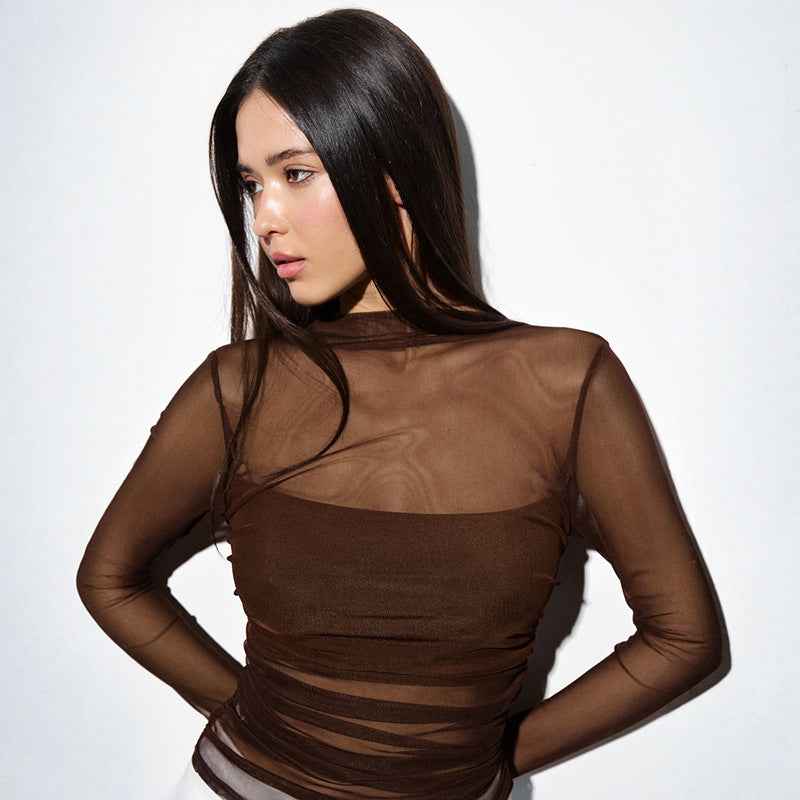 New Round-neck Pullover Sheer Mesh Bustier Spliced Top For Women MuddyStock