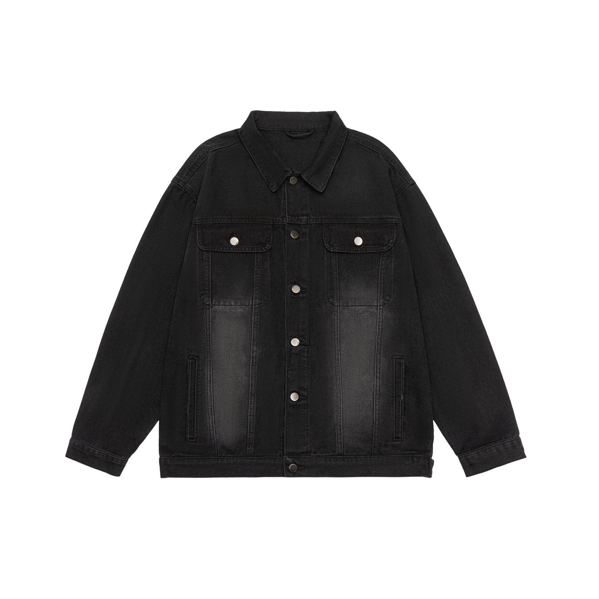 American Retro Washed Denim Jacket Fall And Winter Lapels Jacket Black MuddyStock