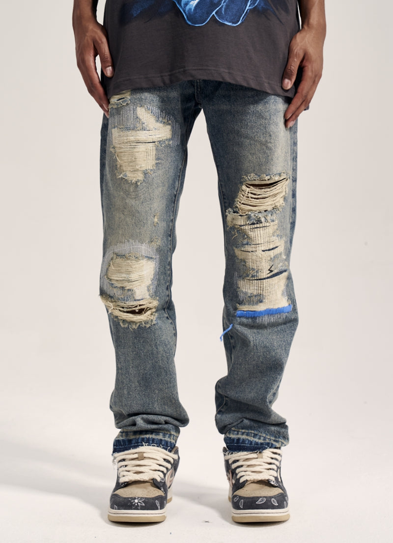 Havoc Blue Line Washed Distressed Men's VIBE Straight Jeans MuddyStock