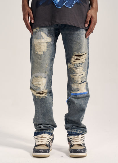 Havoc Blue Line Washed Distressed Men's VIBE Straight Jeans MuddyStock