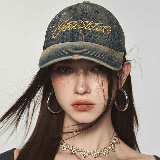 Denim Retro Sunshade Embroidered Hot Diamond Baseball Cap MuddyStock