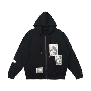 Wrecking Patch Zipper Hoodie For Men Black