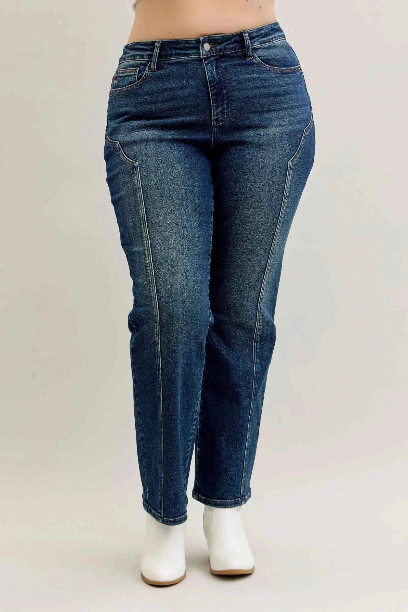 Judy Blue Full Size Seam Detail Straight Leg Jeans Plus Size For Women Trendsi