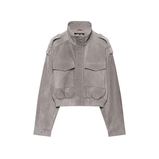 Stylish And Versatile Cropped Leather Jacket With A Strap Detail All Products