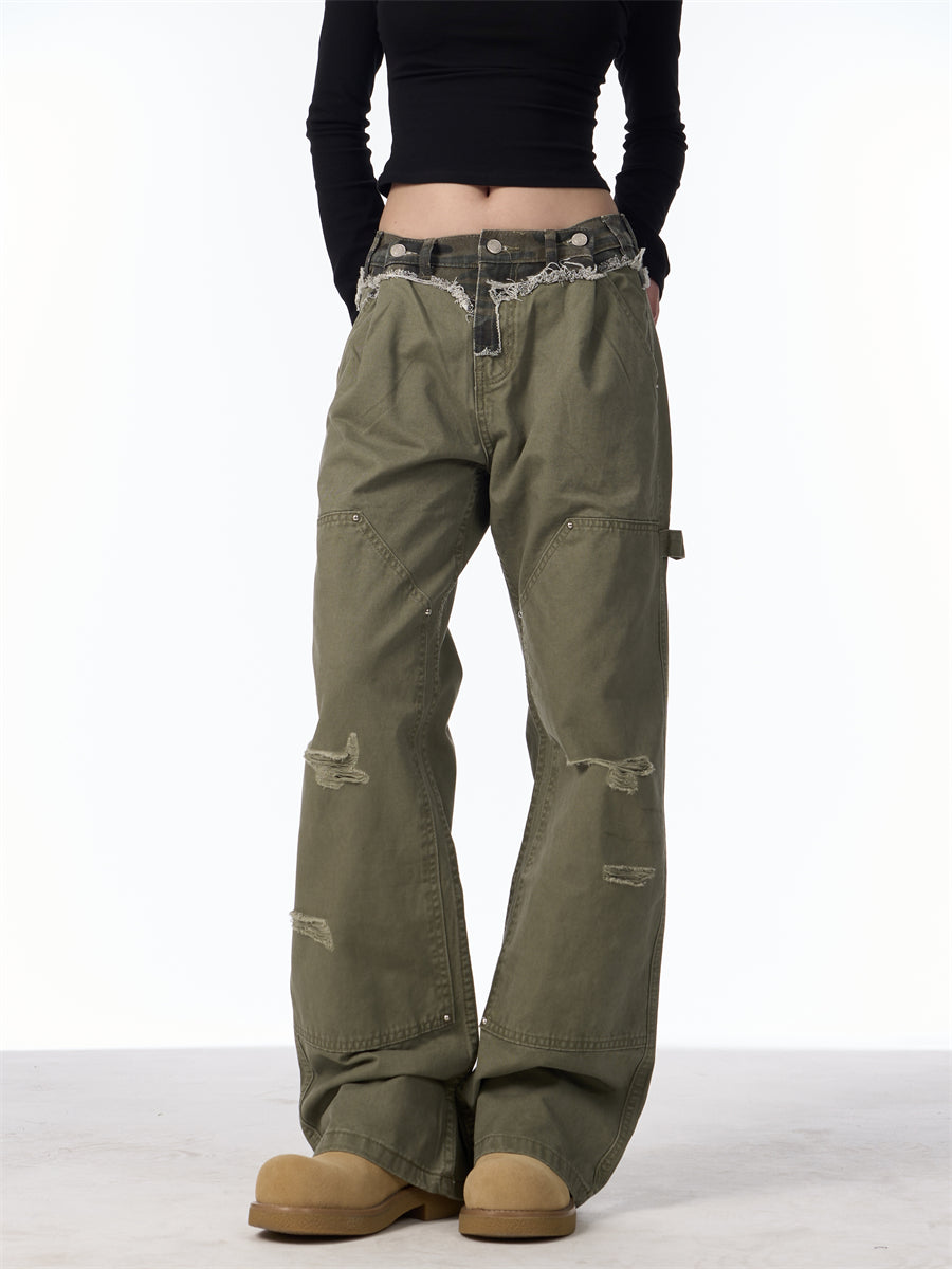 Ripped Cargo Jeans Straight Logging Casual Trousers MuddyStock
