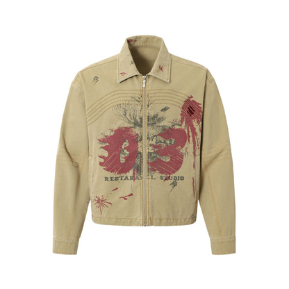 American Retro Street Distressed Graffiti Workwear Jacket For Men Desert Yellow MuddyStock