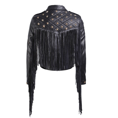 Women's Leather Stud Star Short Lapel Jacket
