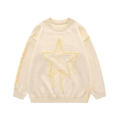 Autumn New Star Design Knitted Women's Round Neck Sweater Apricot MuddyStock