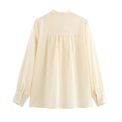 Long Sleeve Thin Top V-neck Apricot Bow Design MuddyStock