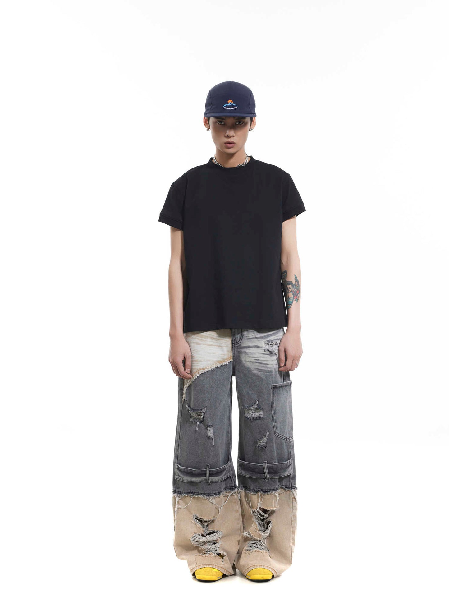 Niche Heavy Industry Washed Damaged Stitching Skinny Jeans MuddyStock