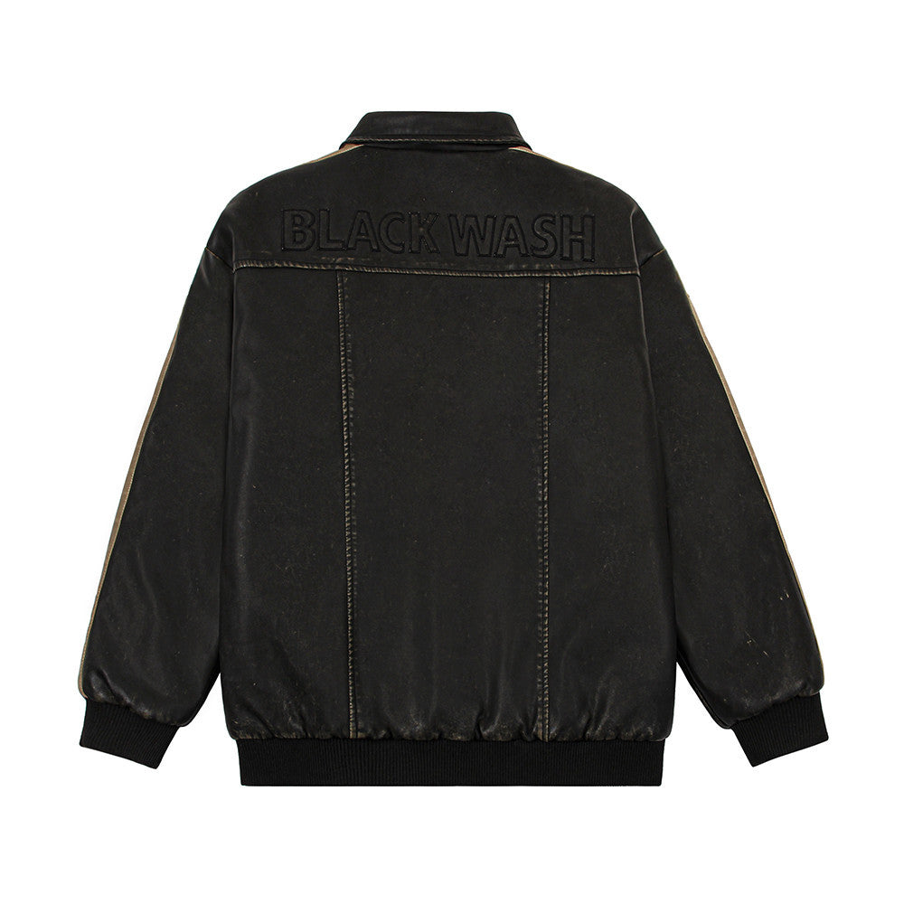 Distressed PU Leather Jacket For Men