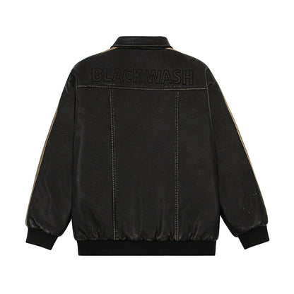 Distressed PU Leather Jacket For Men