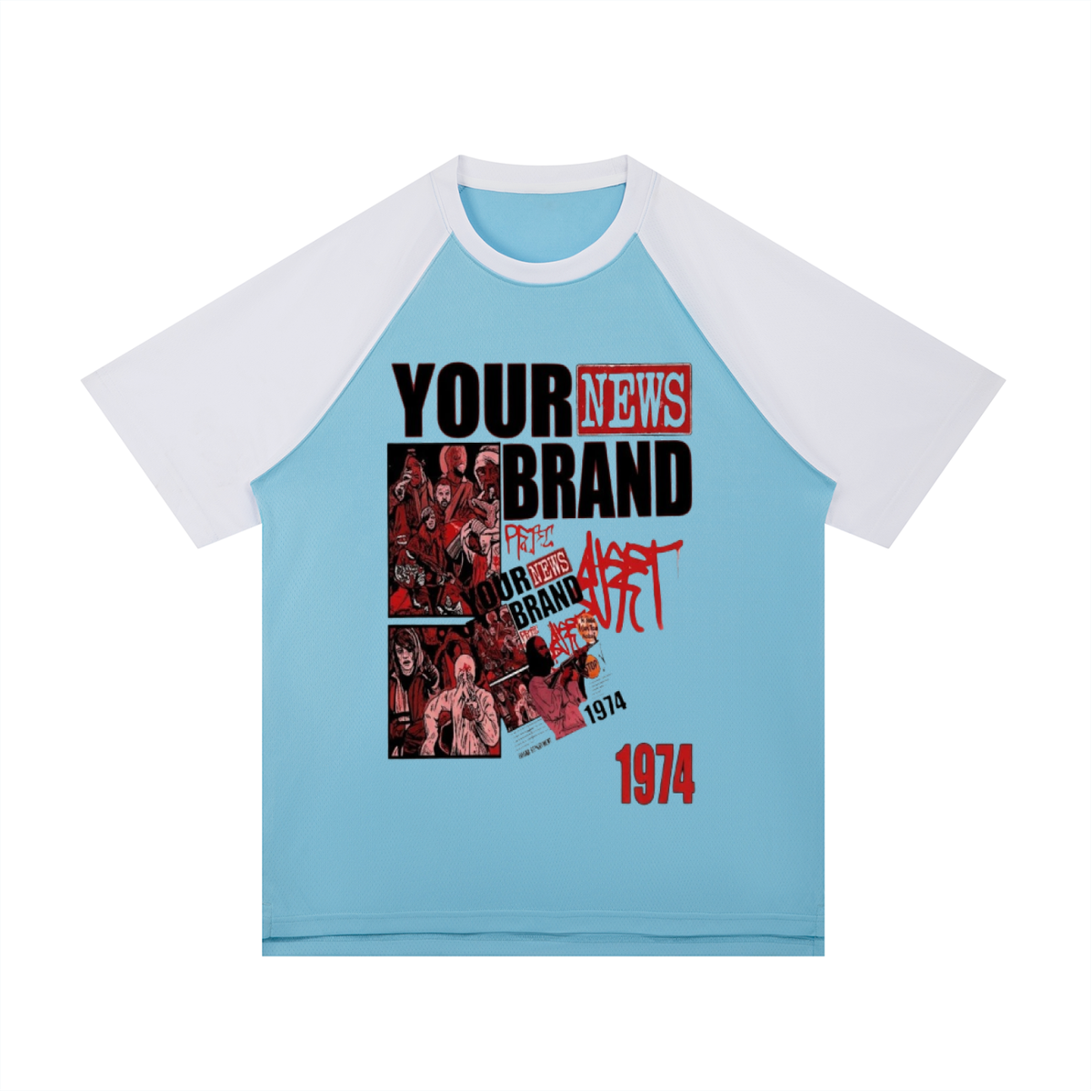Contrast Raglan Sleeve Mesh T-Shirt For Men | MuddyStock Originals Blue with White