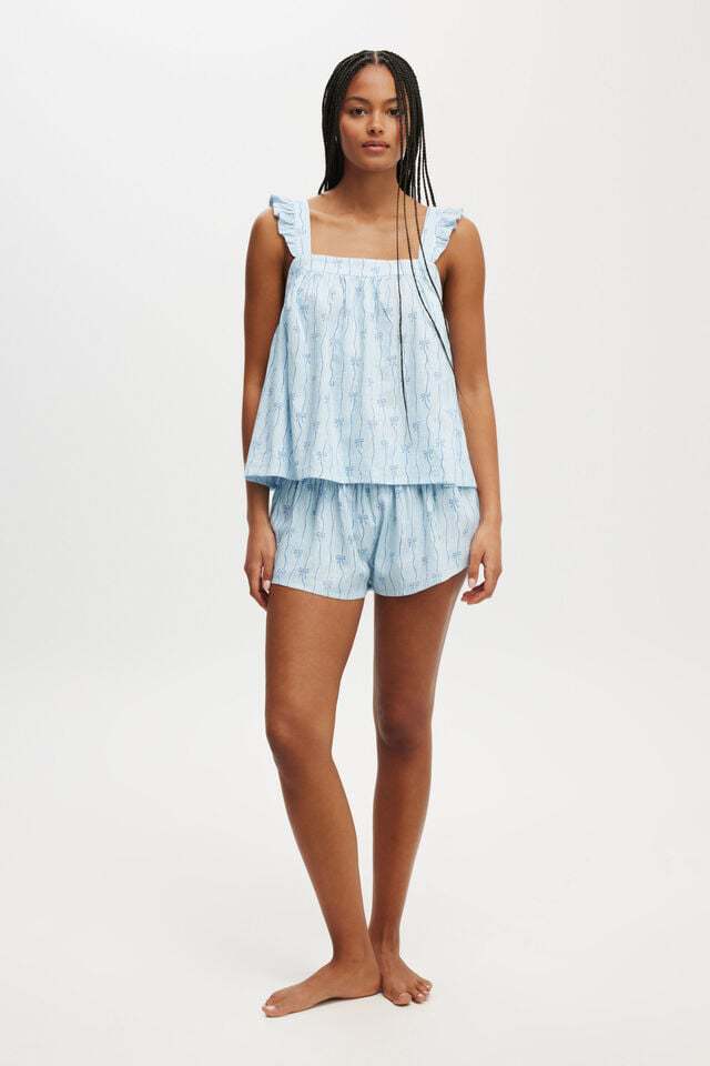 Women's Casual Ruffle-Trimmed Cami And Shorts Set Sky Blue