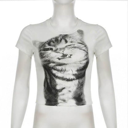 Women's Street Style Cat Printing Short-sleeved T-shirt MuddyStock