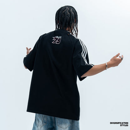 American Retro Raglan Racing Car Distressed Printed Cotton Short-sleeved T-shirt Men And Women Couple Summer Top